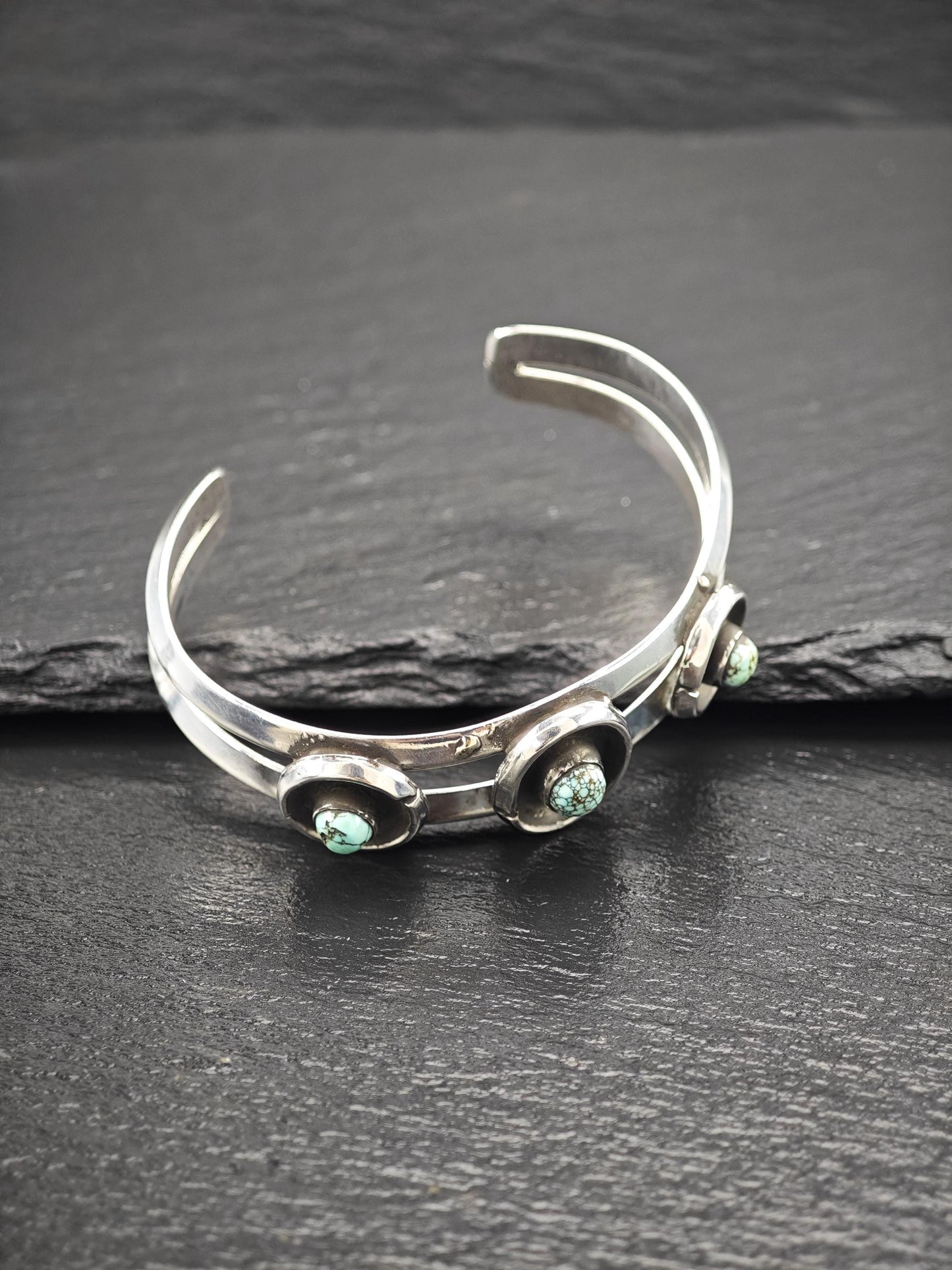 Native American Number Eight Turquoise, Shadow Box Cuff Bracelet Sterling Silver