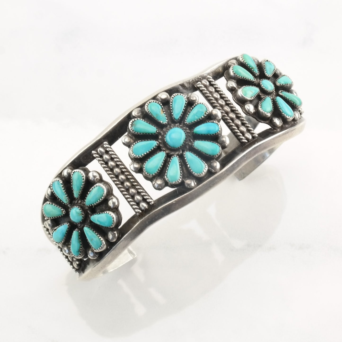 1950's Native American Sterling Silver Cuff Bracelet Petit Point Turquoise Ingot Silver