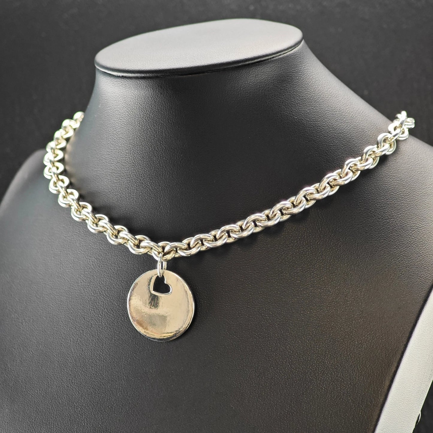 Movado Heart Shape Sterling Silver 8mm Curb Link Necklace 16" N2661