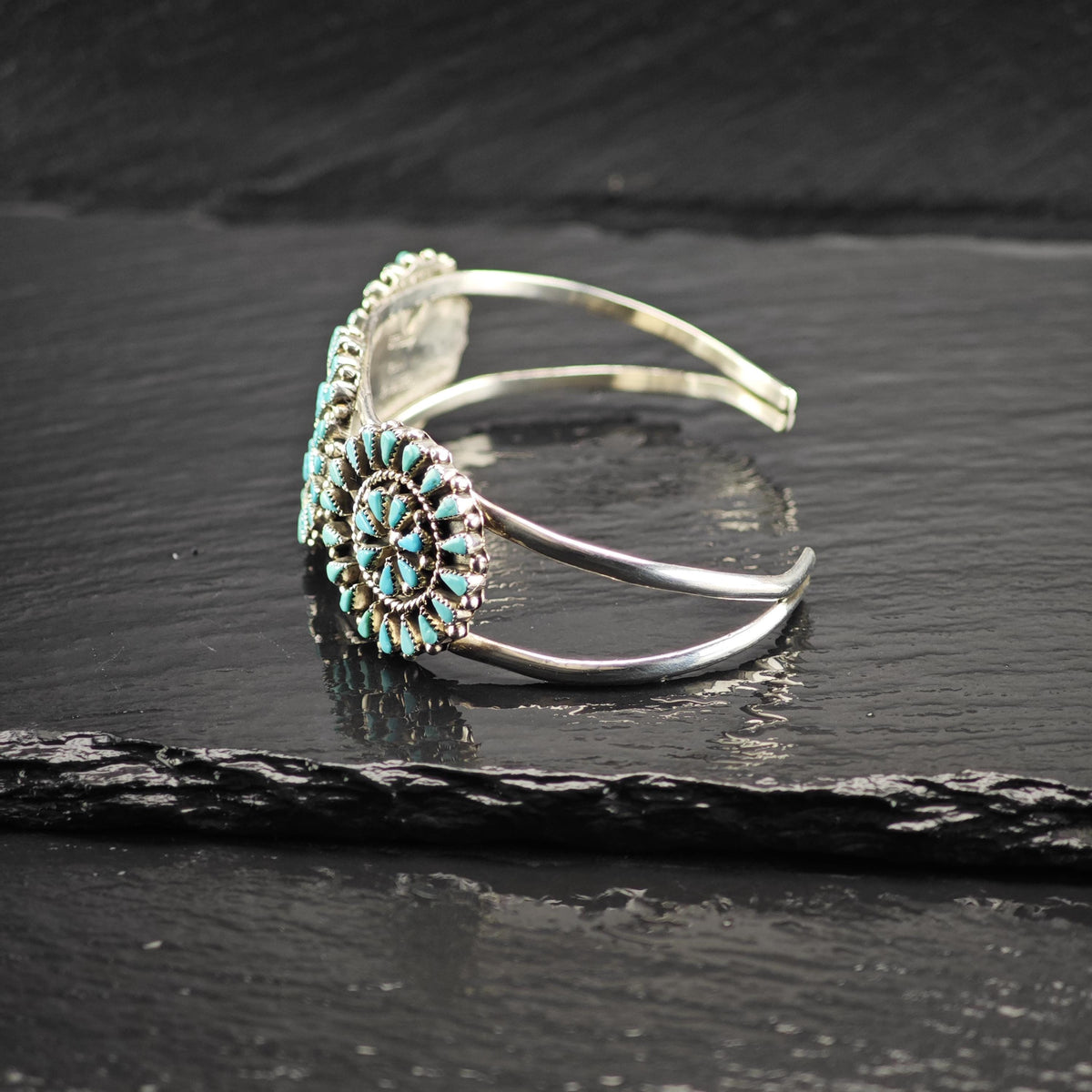 Vintage Zuni Native American Needlepoint Turquoise Sterling Silver Cuff Bracelet Sz 6 3/4" BR3168