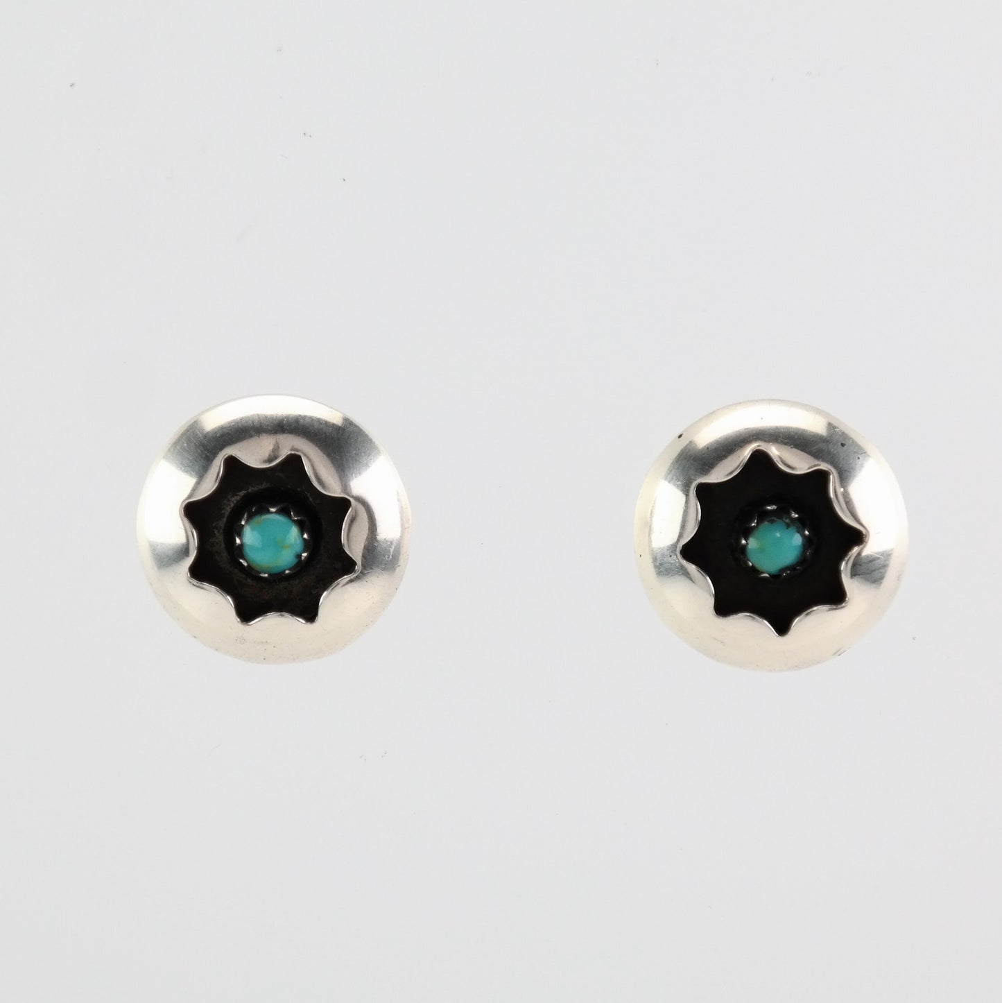 Native American Sterling Silver Turquoise Snake Eye, Shadowbox Earrings Stud