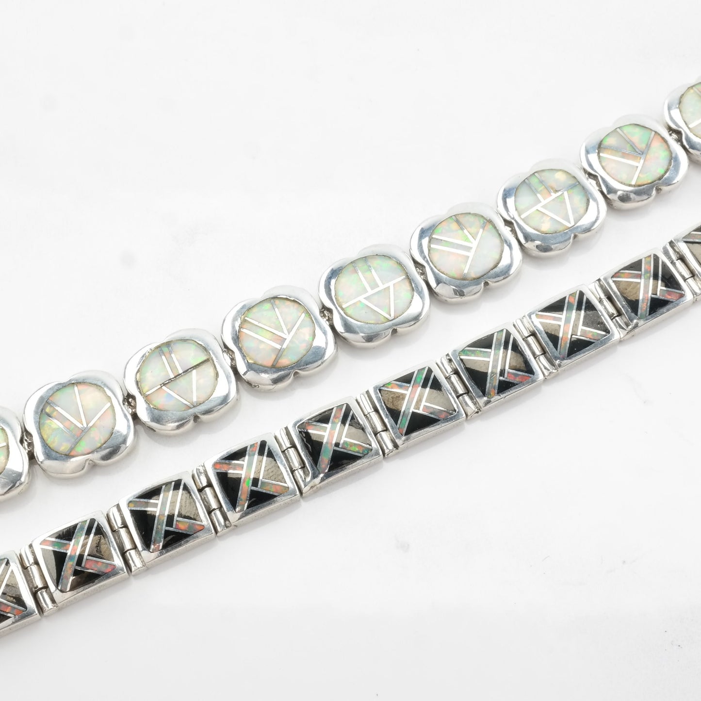 Lab Opal Inlay Sterling Silver Bracelet Onyx Southwest