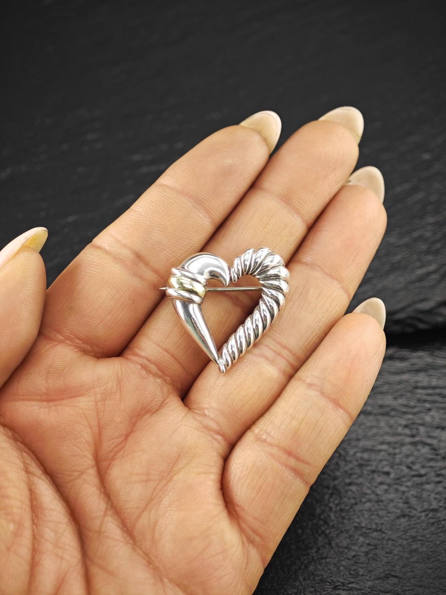 David Yurman 14k Gold Accent, Heart Brooch Sterling Silver
