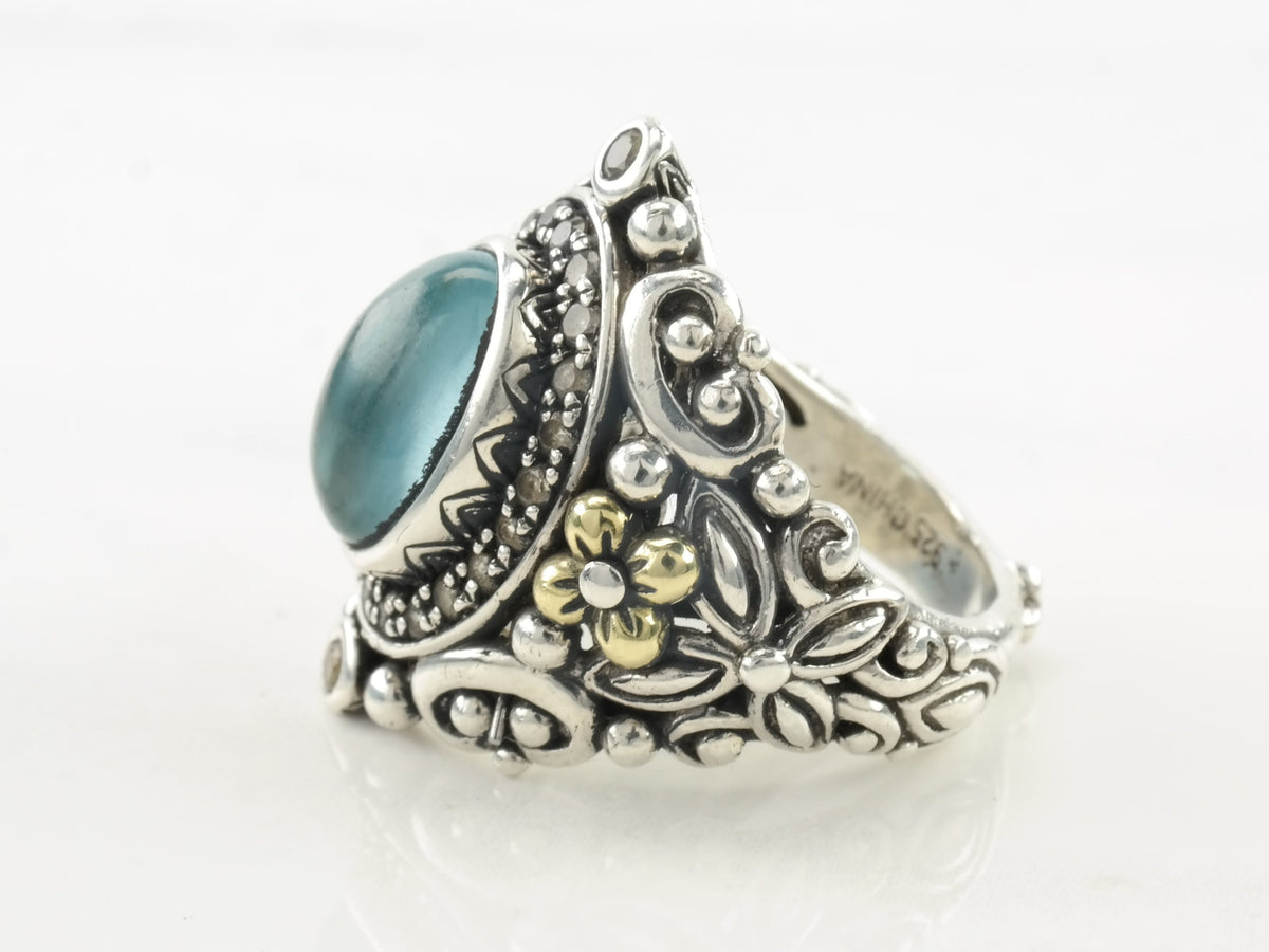Vintage Barbara Bixby Silver Ring Topaz 18K Gold Sterling Size 7