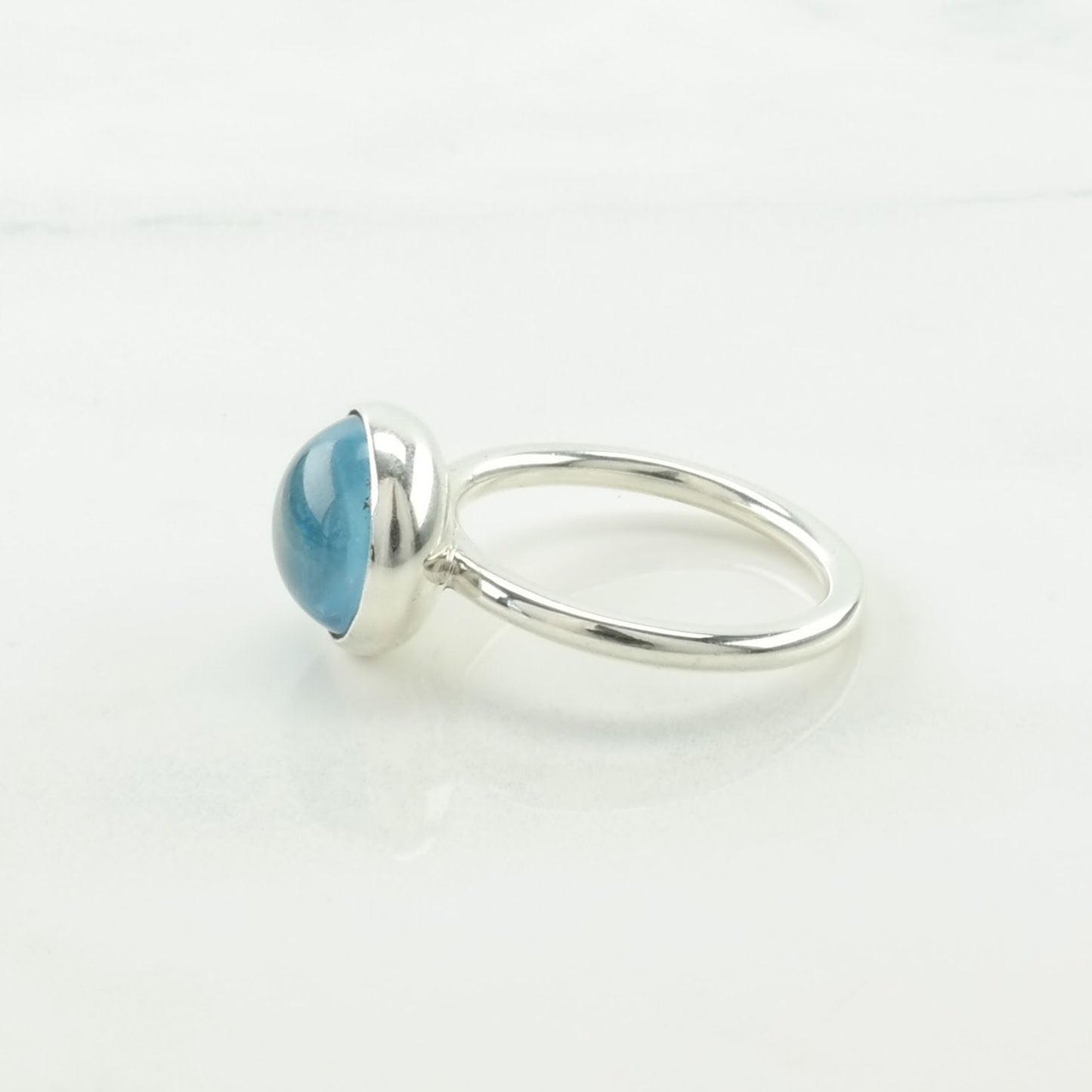 Pandora Silver Ring Aqua, Droplet Sterling Blue Size 5 1/4