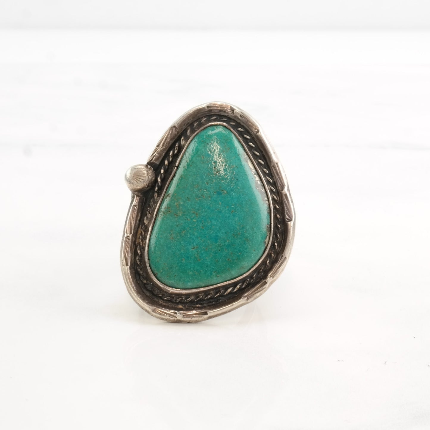 Native American Silver Ring Large Turquoise Triangle Sterling Size 9 3/4