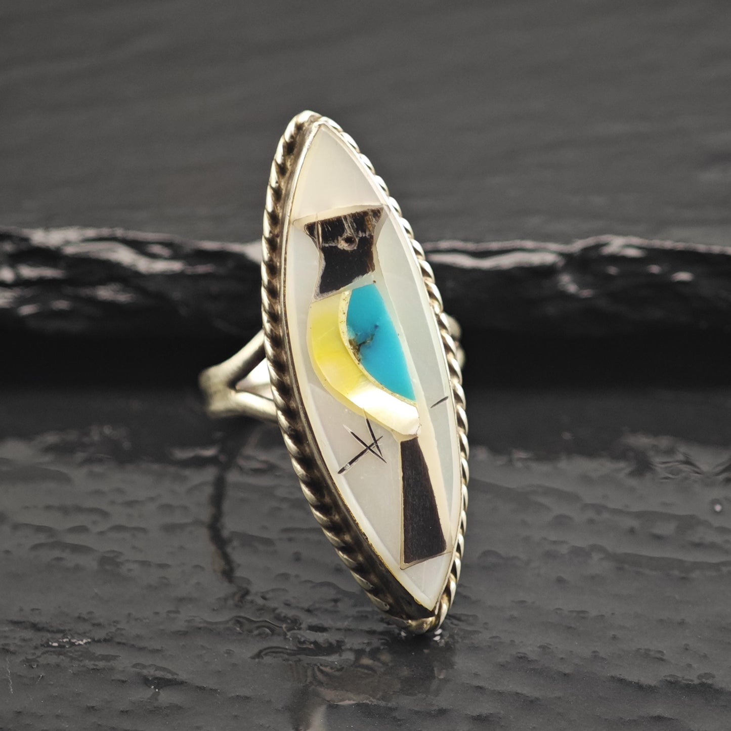 Native American Blue Jay Bird Sterling Silver Ring Sz 6 R6672