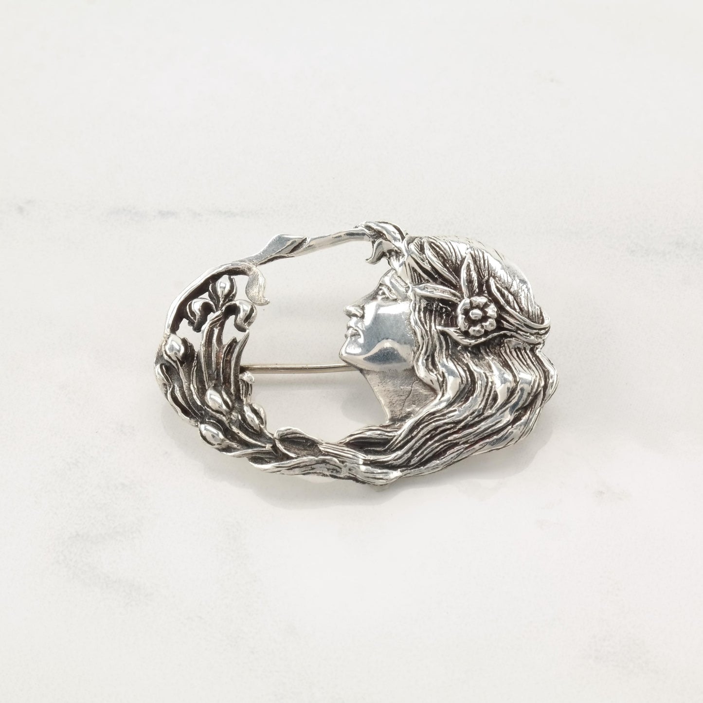 Vintage Art Nouveau Style Sterling Silver Brooch