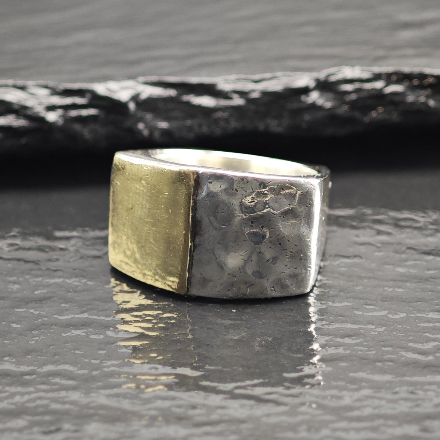 Hammered Gold Accent Sterling Silver Ring Sz 5 1/4 R6698
