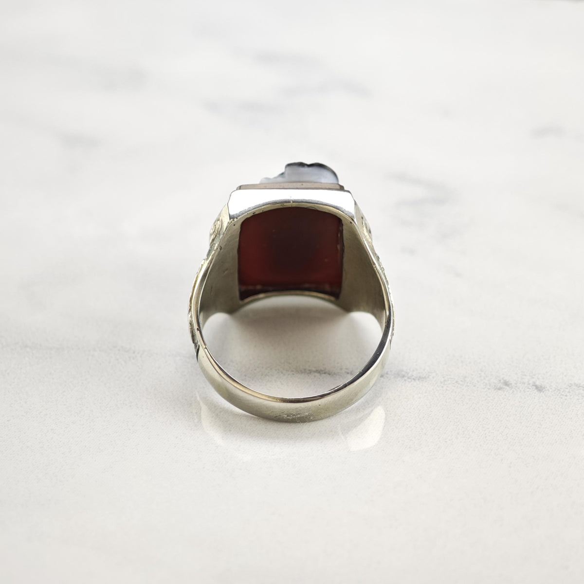 Art Deco Warrior Cameo 10K White Gold Ring Sz 9 R6782