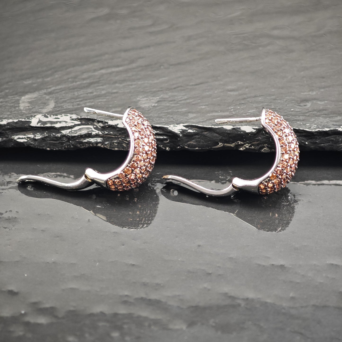 Pave, Brown CZ Stud/Huggie Sterling Silver Earrings ER3116
