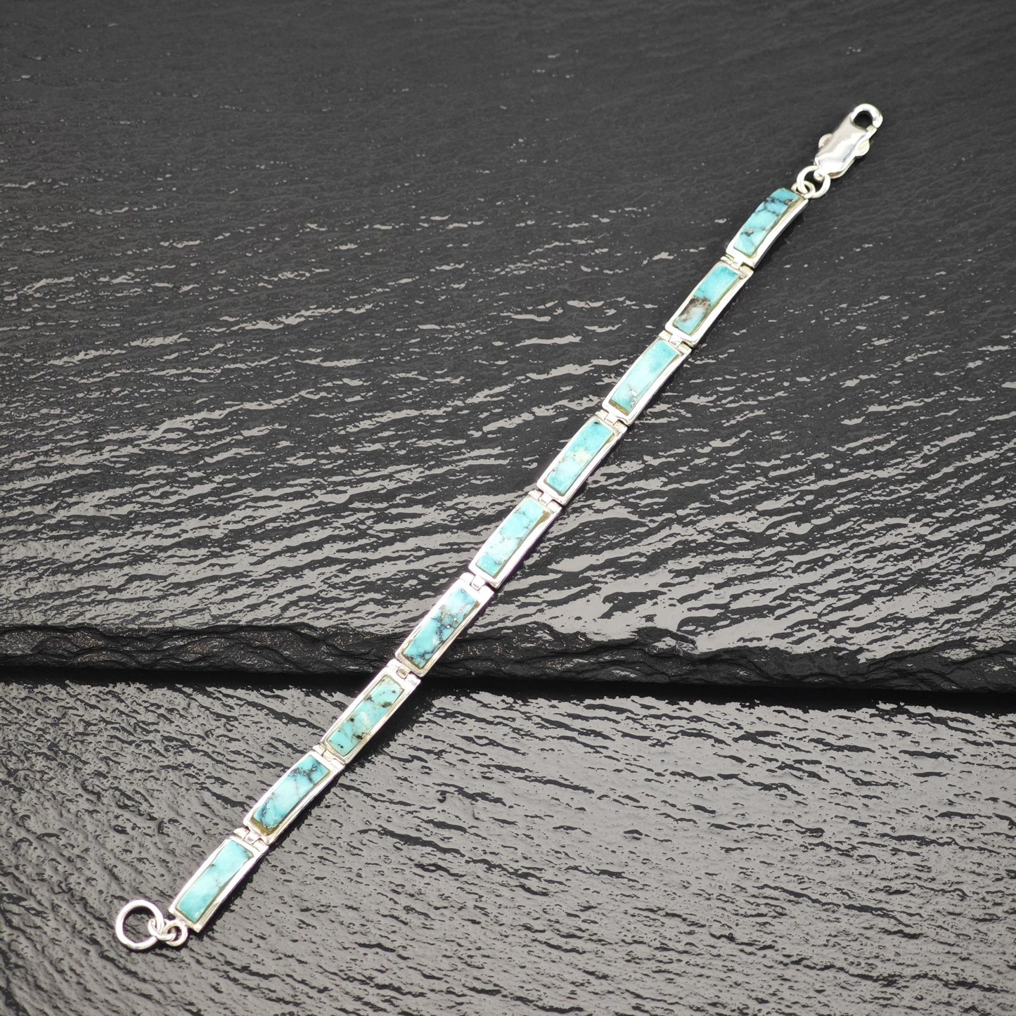 Spiderweb Turquoise Inlay Line Bracelet Sterling Silver Size 6 3/4"