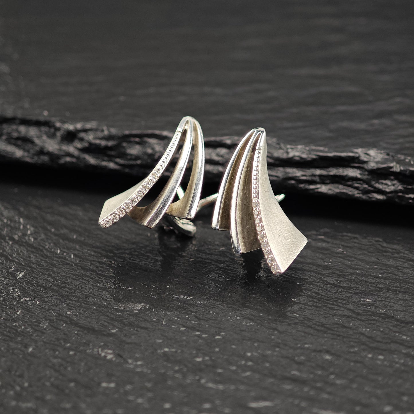 White Diamonds Modernist Omega Back Earrings Sterling Silver