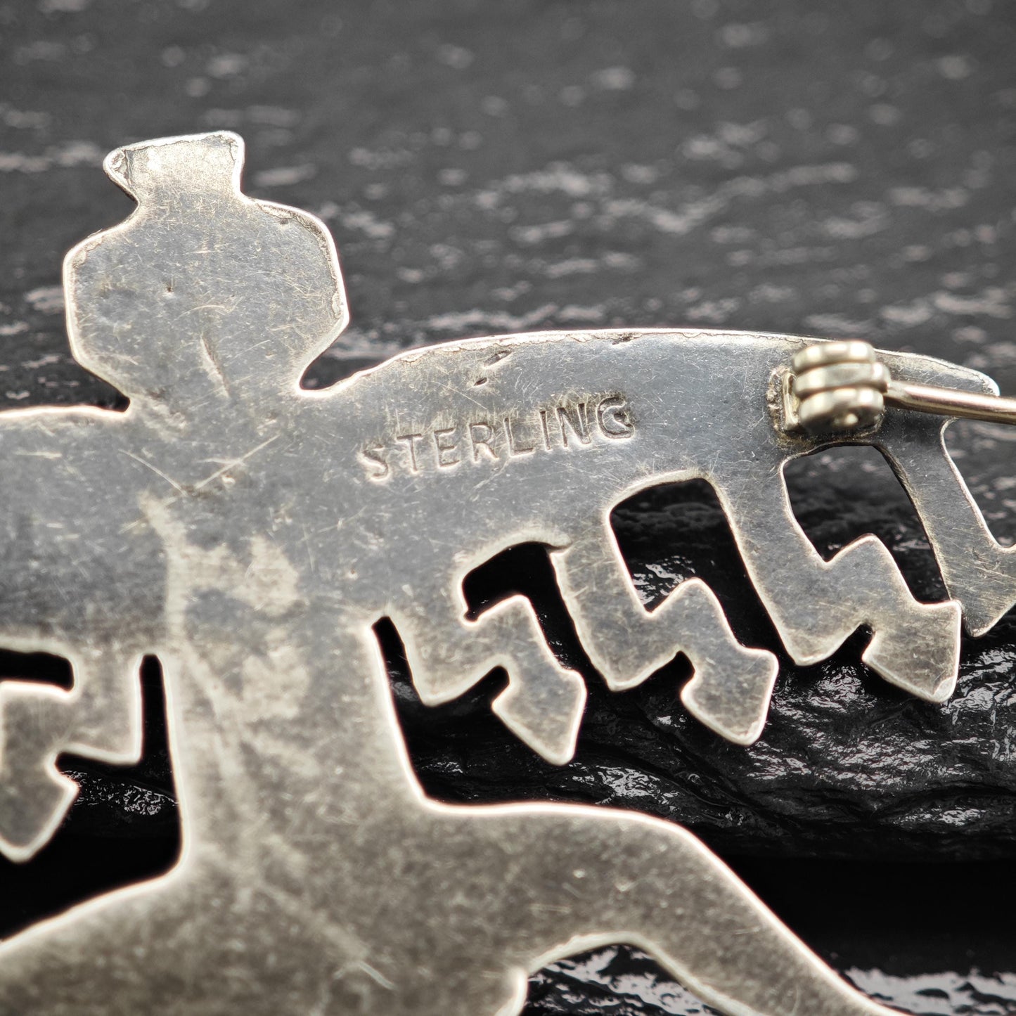Vintage Native American Sterling Silver Knifewing Brooch Sandcast Design