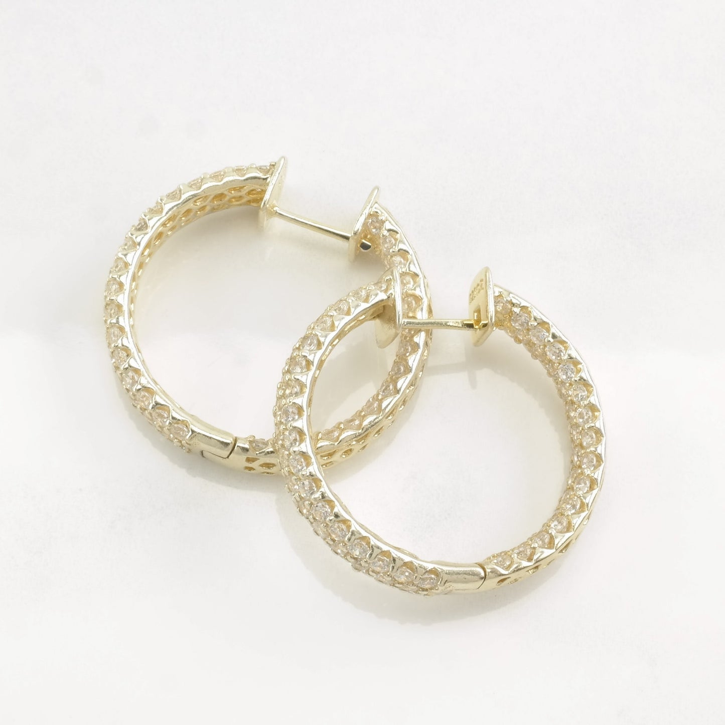 Native American Sterling Silver Gold, White CZ Gold Tone Earrings Hoop