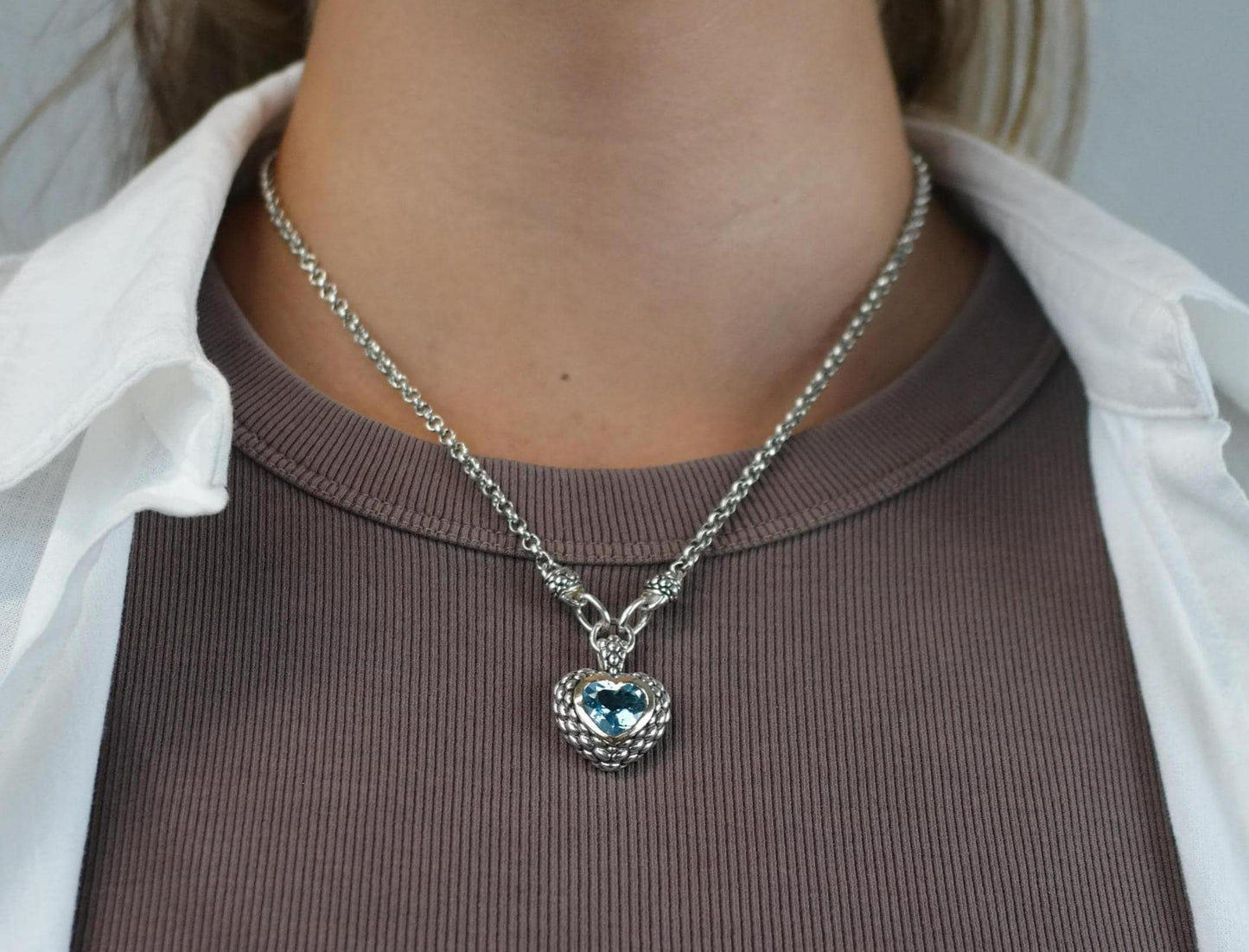 Designer Topaz 14K Gold Accent, Heart Sterling Silver Necklace N2731