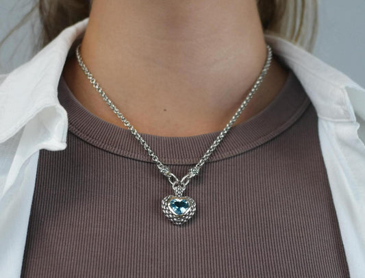 Designer Topaz 14K Gold Accent, Heart Sterling Silver Necklace N2731