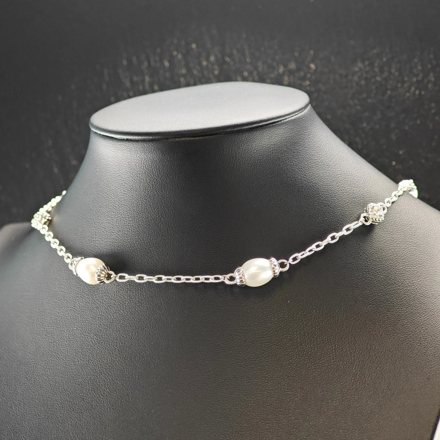 Judith Ripka Sterling Silver White Pearl CZ Choker Necklace 18" N2642