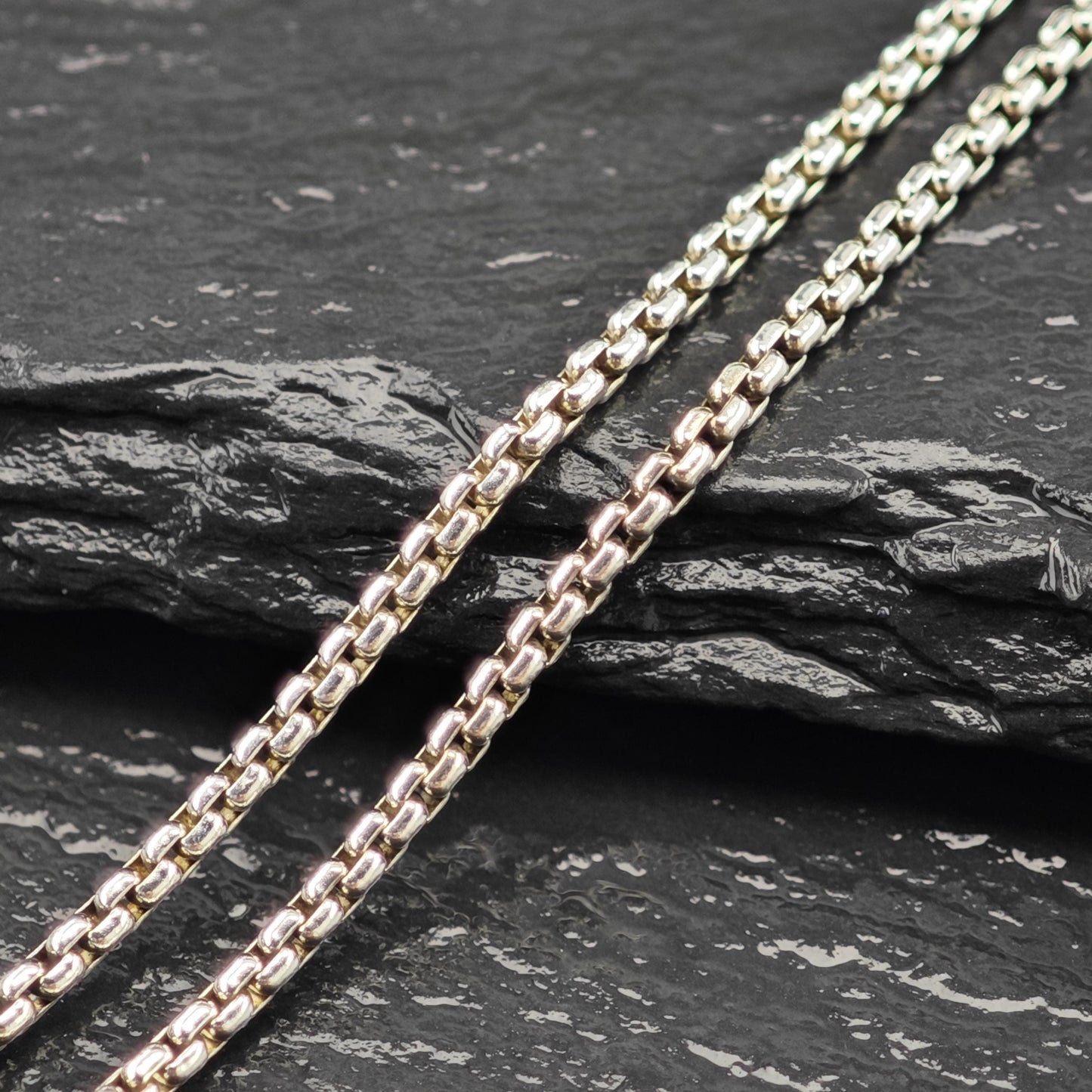 Vintage David Yurman Sterling Silver Gold 14K Gold Tag 2mm Box Chain Necklace