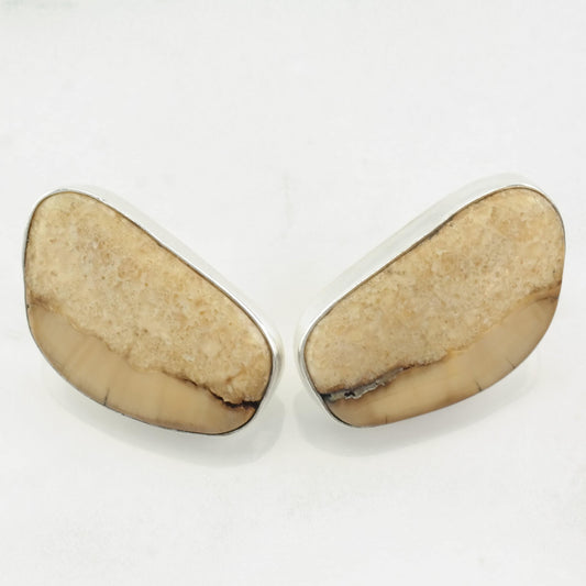 Native American Beige Fossil Sterling Silver Earrings Stud