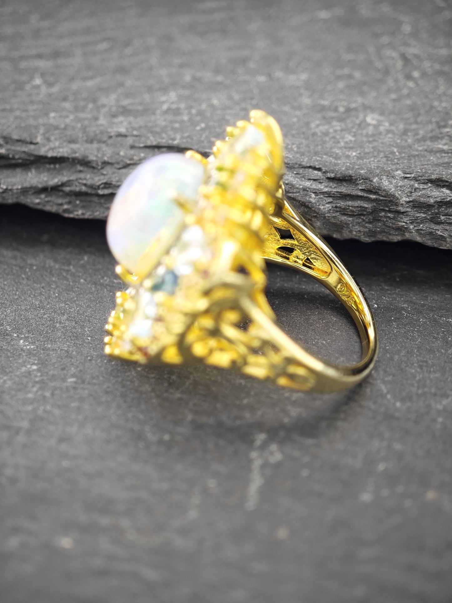 Vintage Multi-stone, Topaz, Opal Ring Sterling Silver