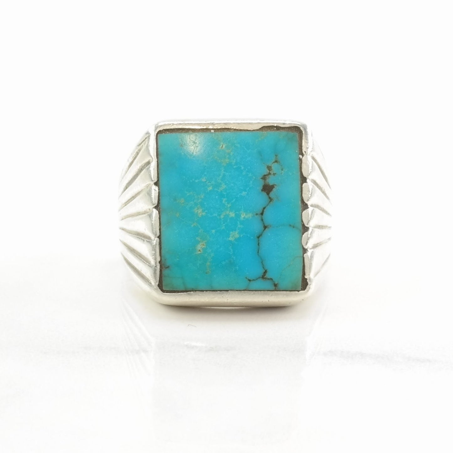 Sterling Silver Ring Turquoise Rectangular Blue Size 8 3/4