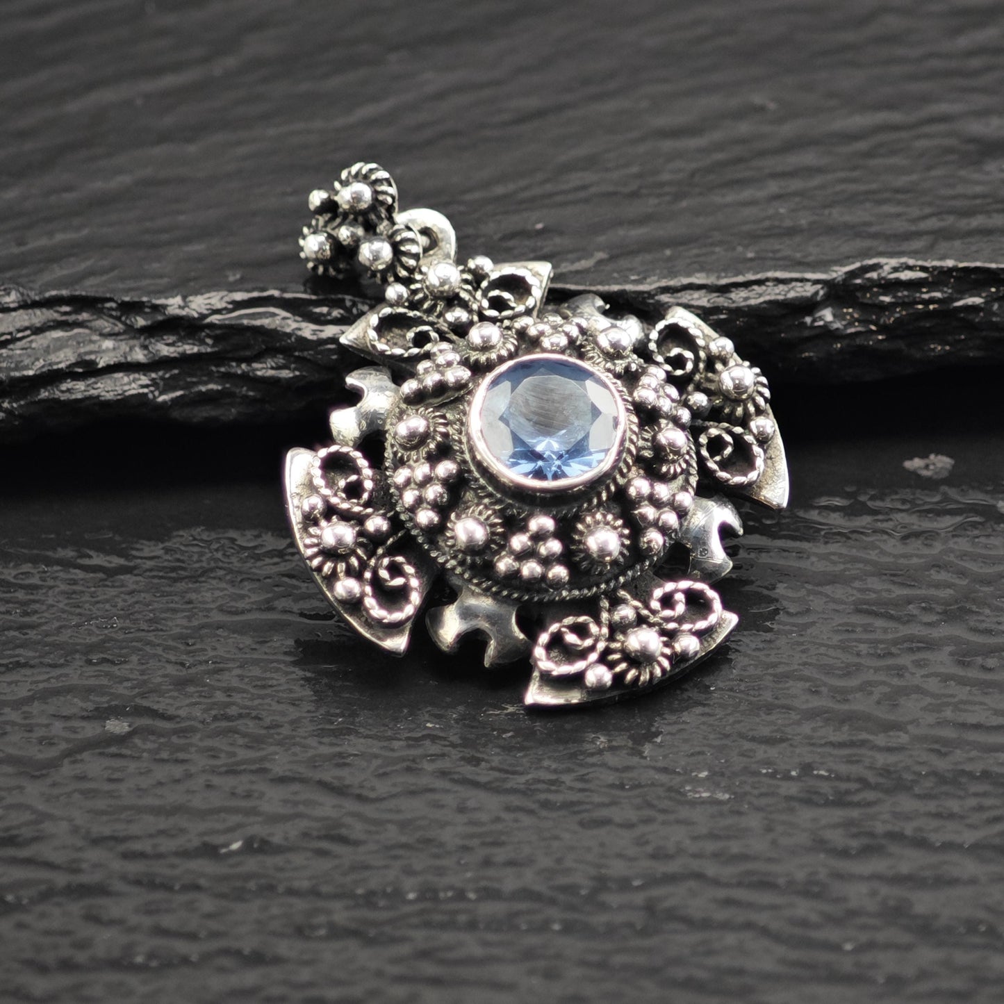 Topaz Jerusalem Cross Pendant Sterling Silver P3079