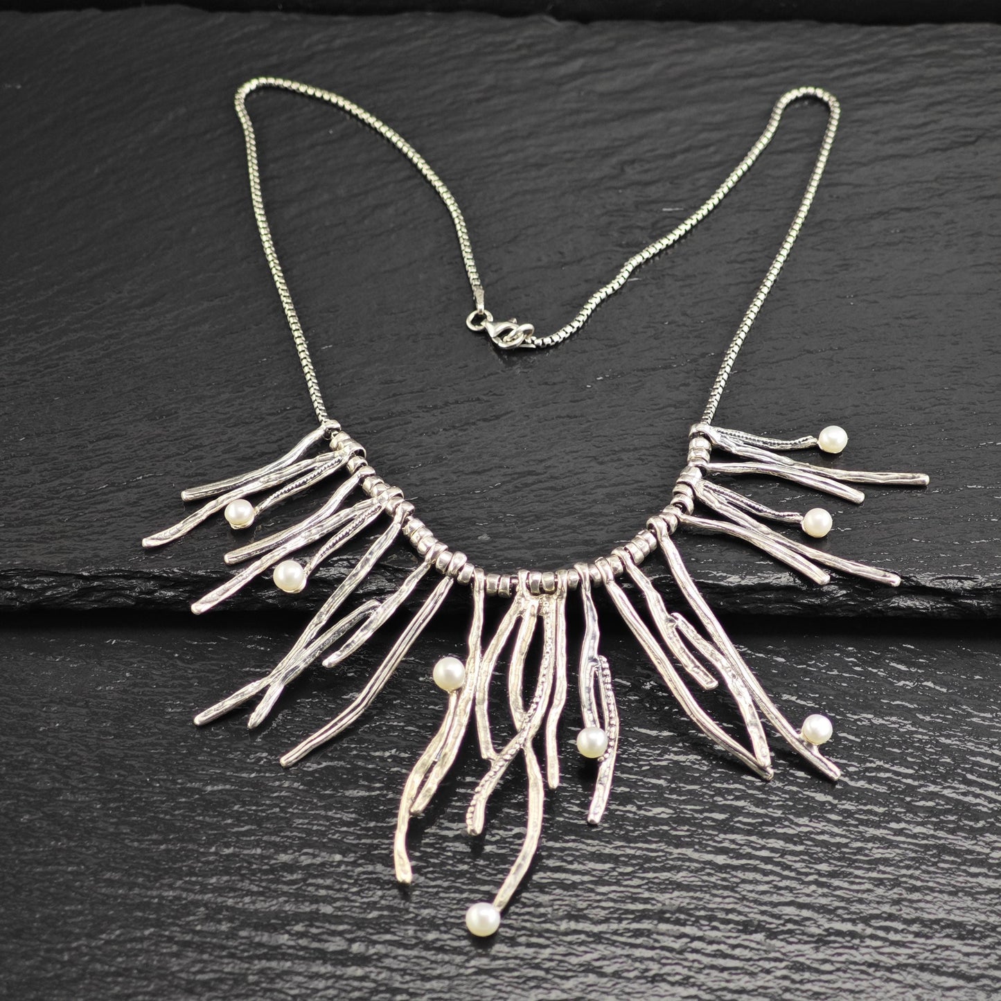 Abstract White Pearl Sterling Silver Necklace N2732