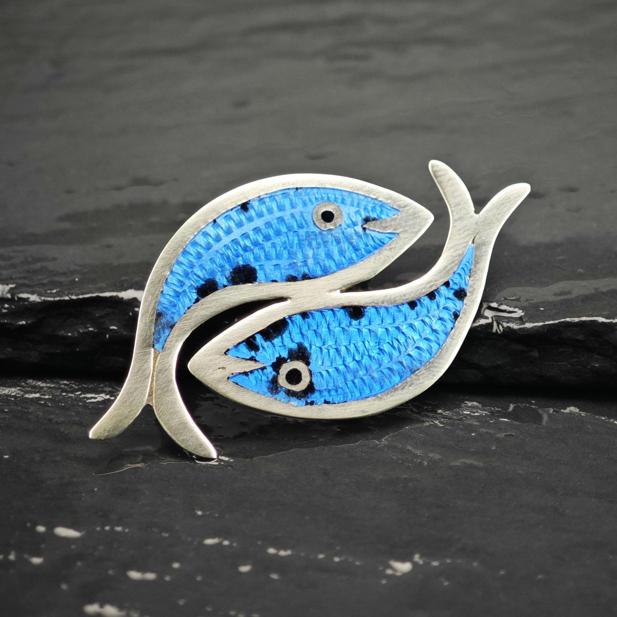 Jose Fuentes Fish Blue Enamel Sterling Silver Brooch B2274
