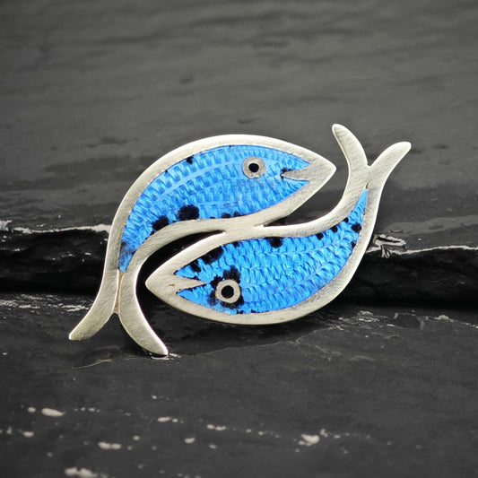 Jose Fuentes Fish Blue Enamel Sterling Silver Brooch B2274