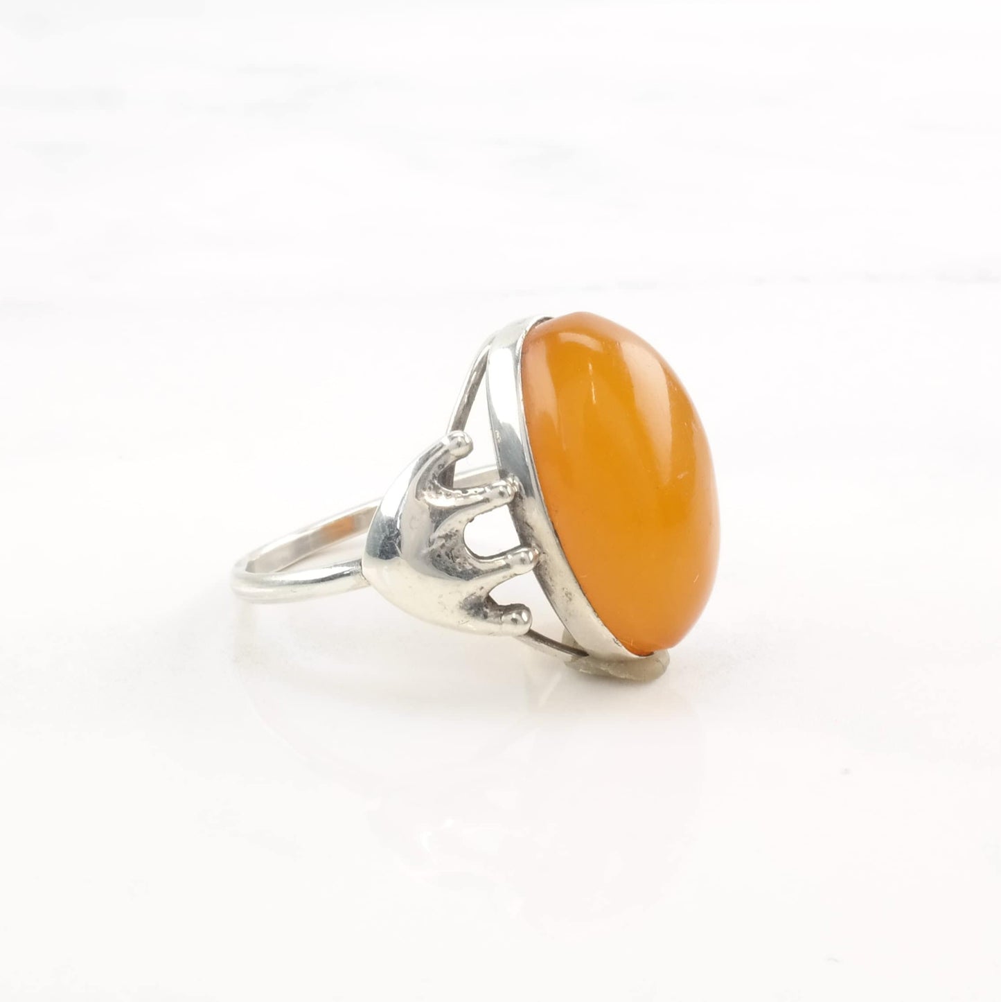 European Silver Ring Butterscotch Amber Size 8 1/2