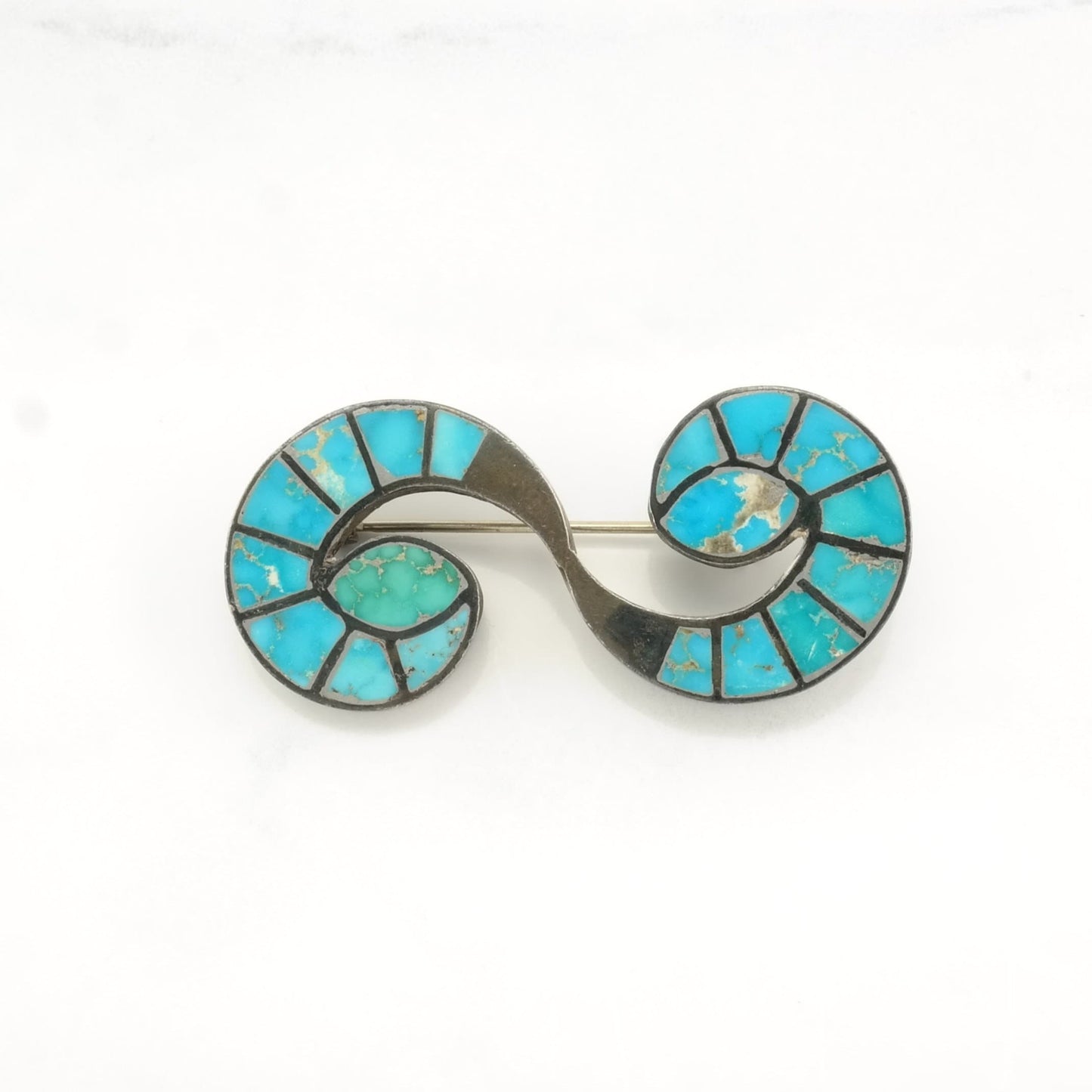 Historic, Early Zuni Inlay Sterling Silver Brooch Earrings Set , Hummingbird, Blue Turquoise