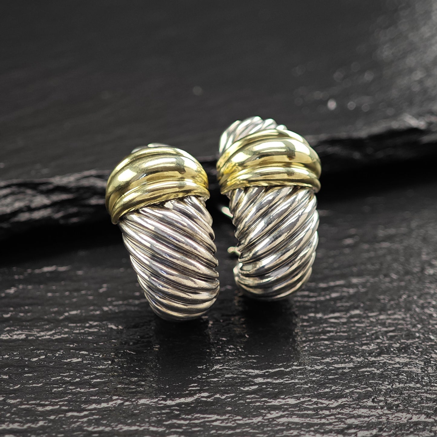 AS IS David Yurman Gold Shrimp 14K, Gold Post Omega Back Earrings Sterling Silver