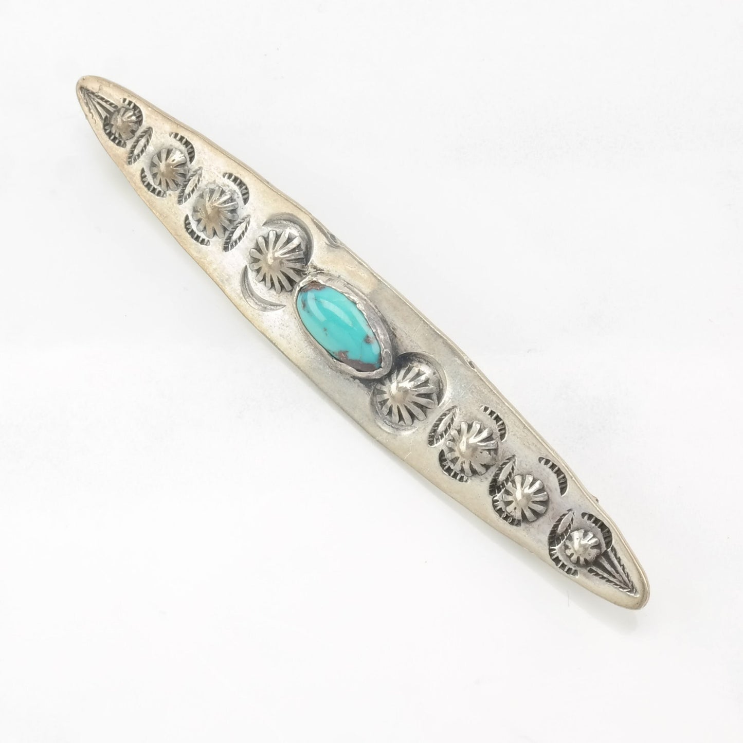 Native American Sterling Silver Brooch Floral Blue Turquoise