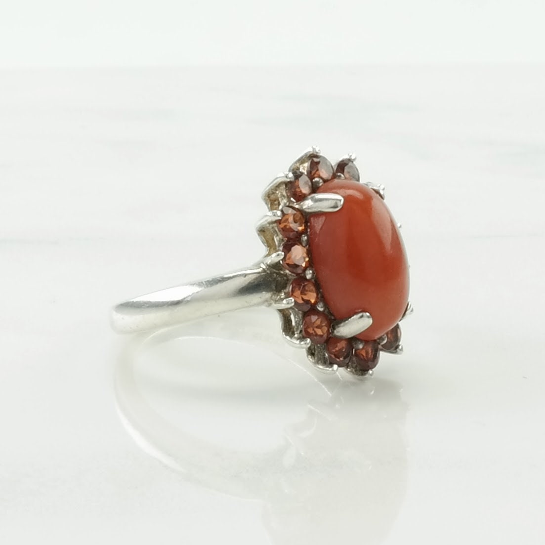 Sterling Silver Ring Carnelian Garnet Orange Size 7 1/4