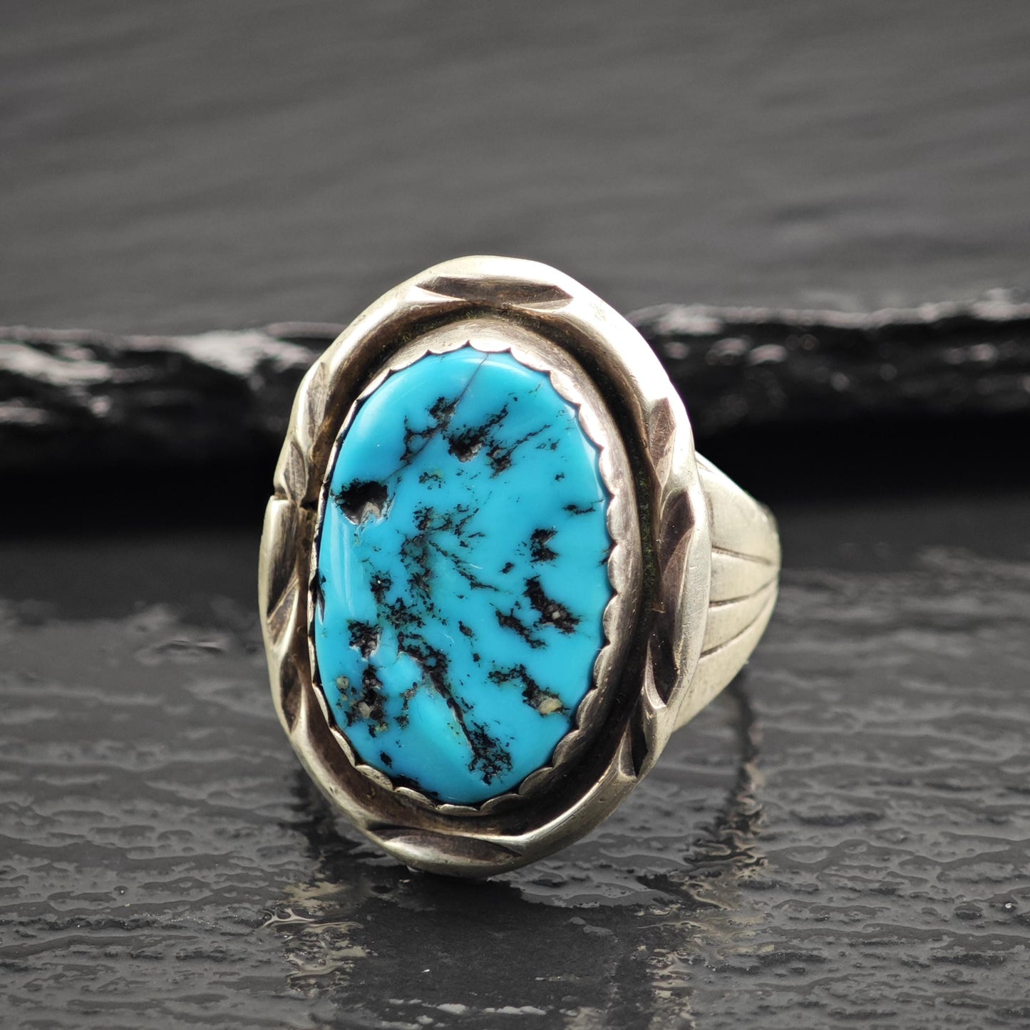 Vintage Native American Oval Turquoise Sterling Silver Ring Sz 11 1/2 R6629