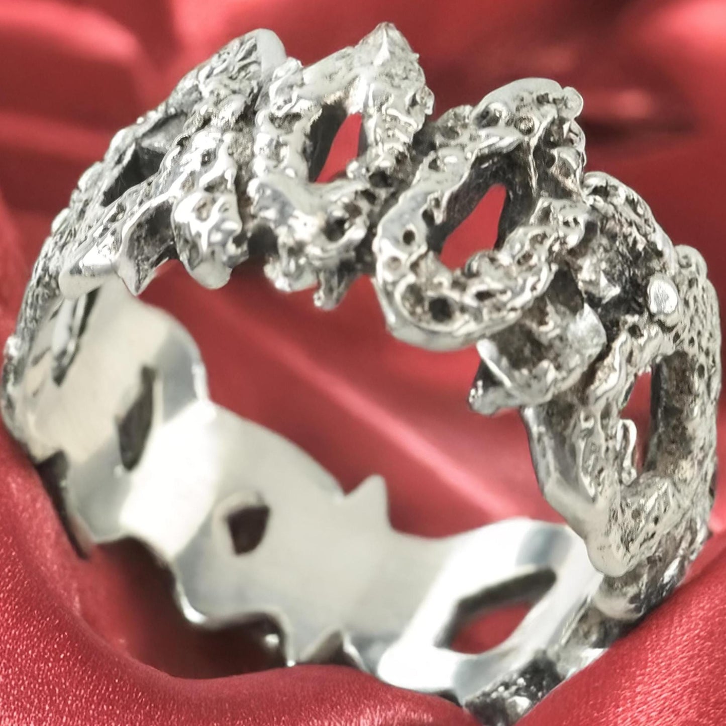 European, Brutalist Sterling Silver Ring Sz7 3/4 R5591