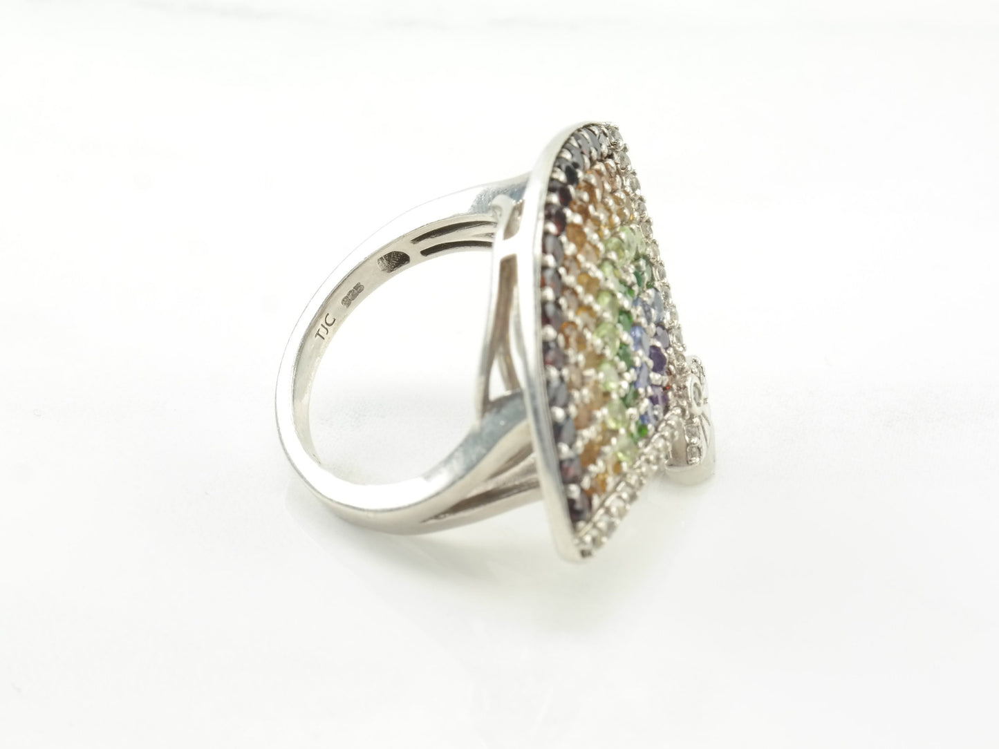 Sterling Silver Ring Multi Stone Fan Size 8