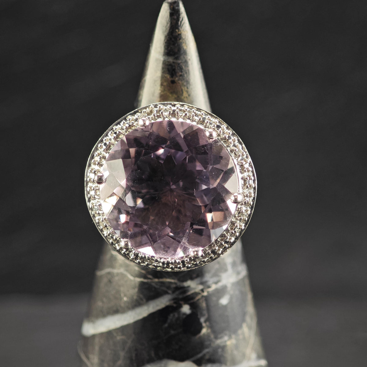Large Amethyst CZ Sterling Silver Ring Sz 4 1/2 R6838