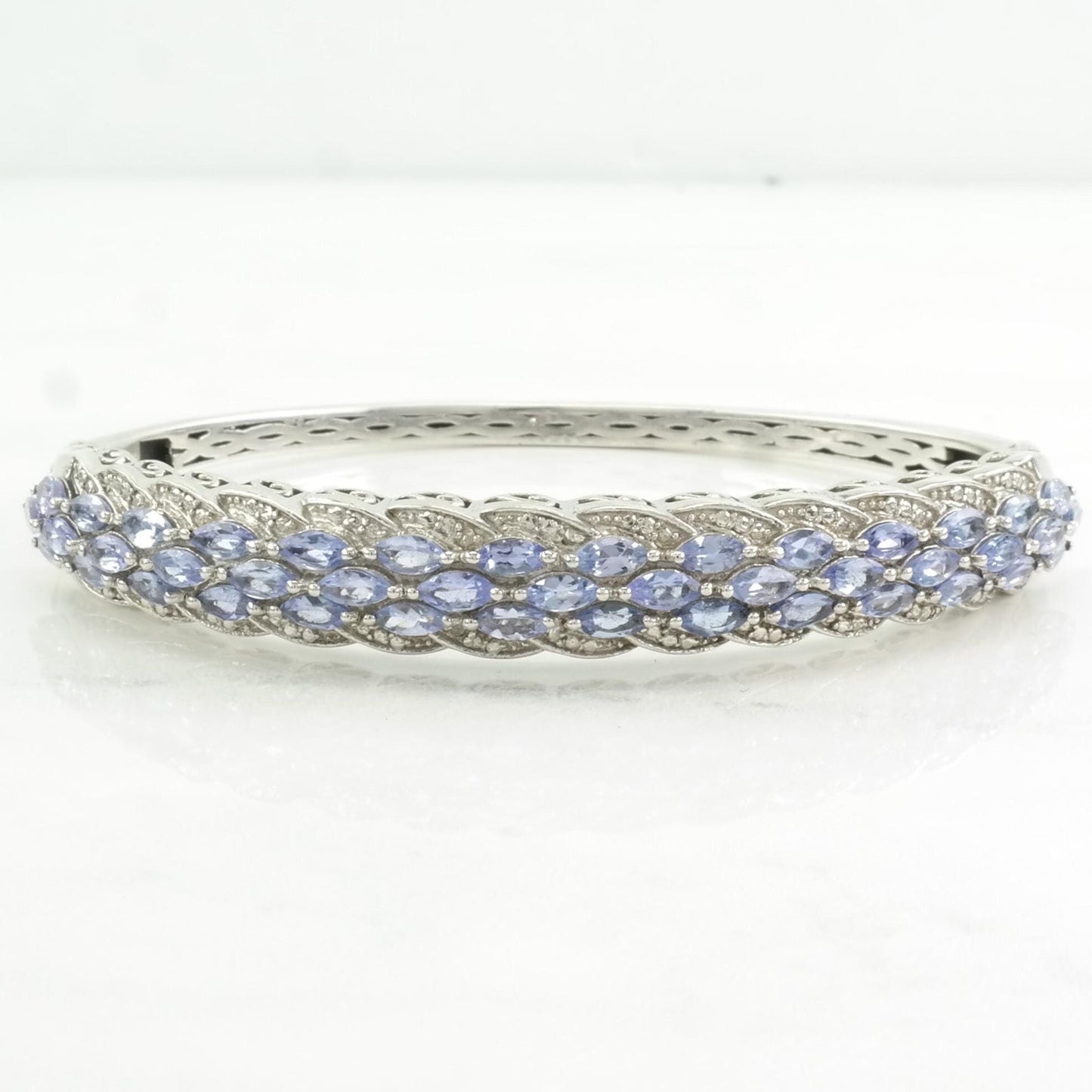 Vintage Sterling Silver Bangle Bracelet Purple Tanzanite Diamond