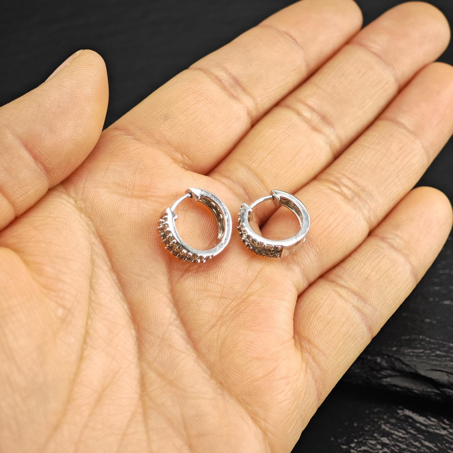 1/2cttw Diamond Mini Hoops Latch Back Sterling Silver Earrings ER3193
