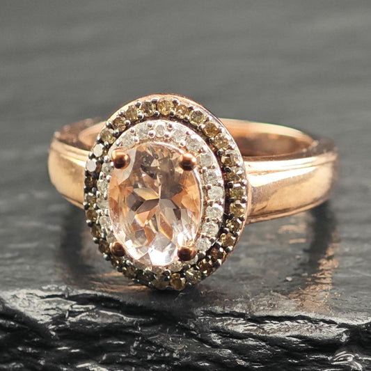 Morganite & Diamond Rose Gold Plated Sterling Silver Ring Sz 5 R6600