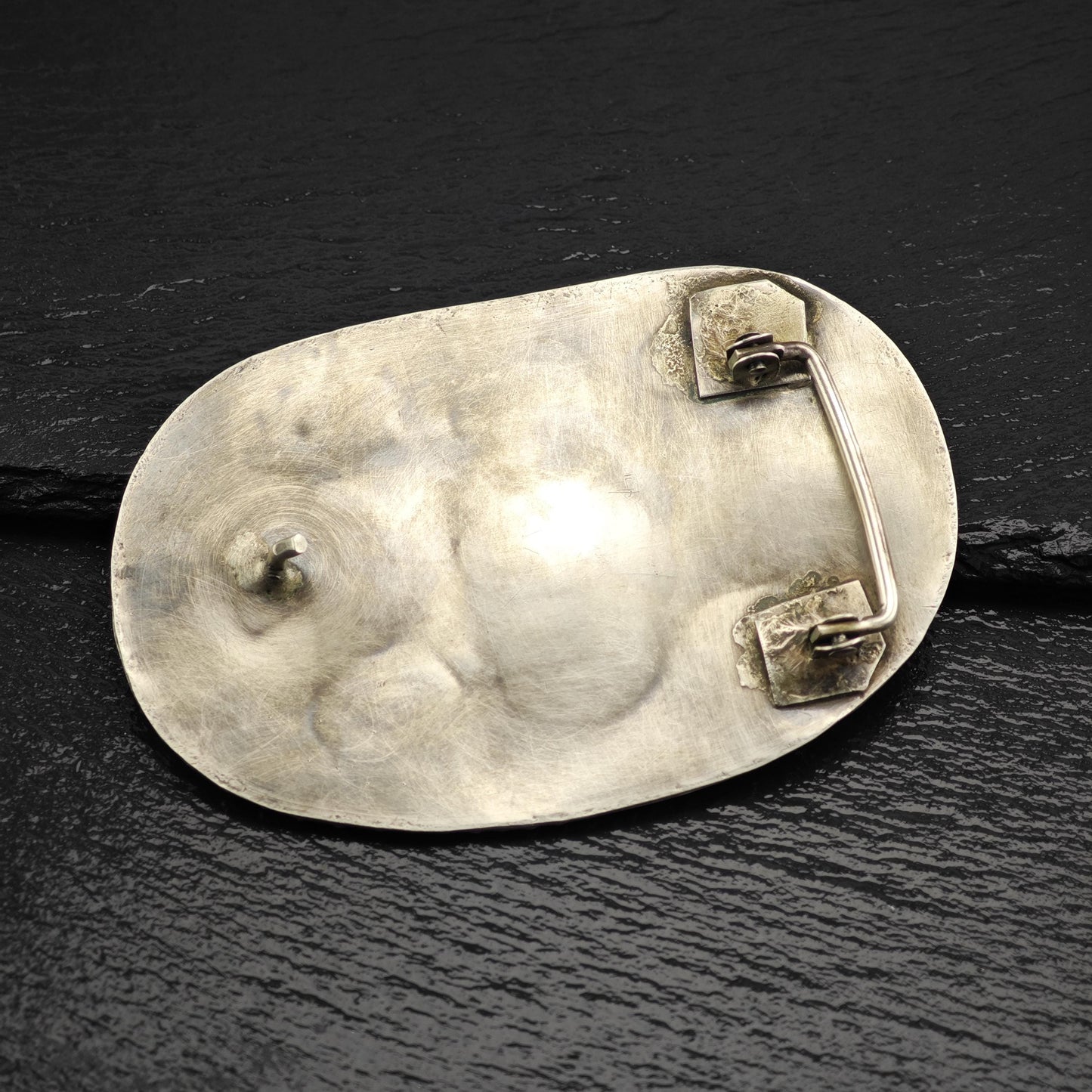Large Sterling Silver Belt Buckle with Turquoise Coral Floral Design Native American Style