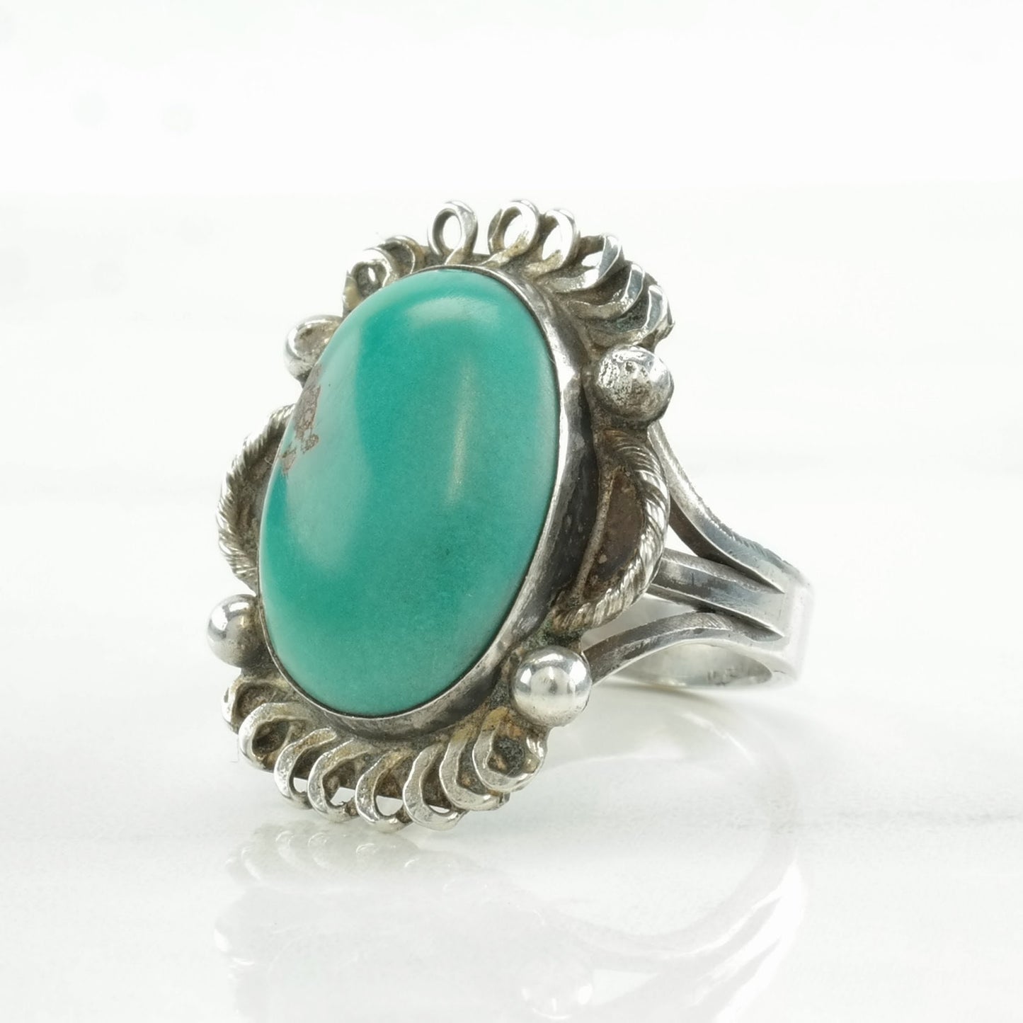 Native American Silver Ring Turquoise Sterling Size 6 3/4