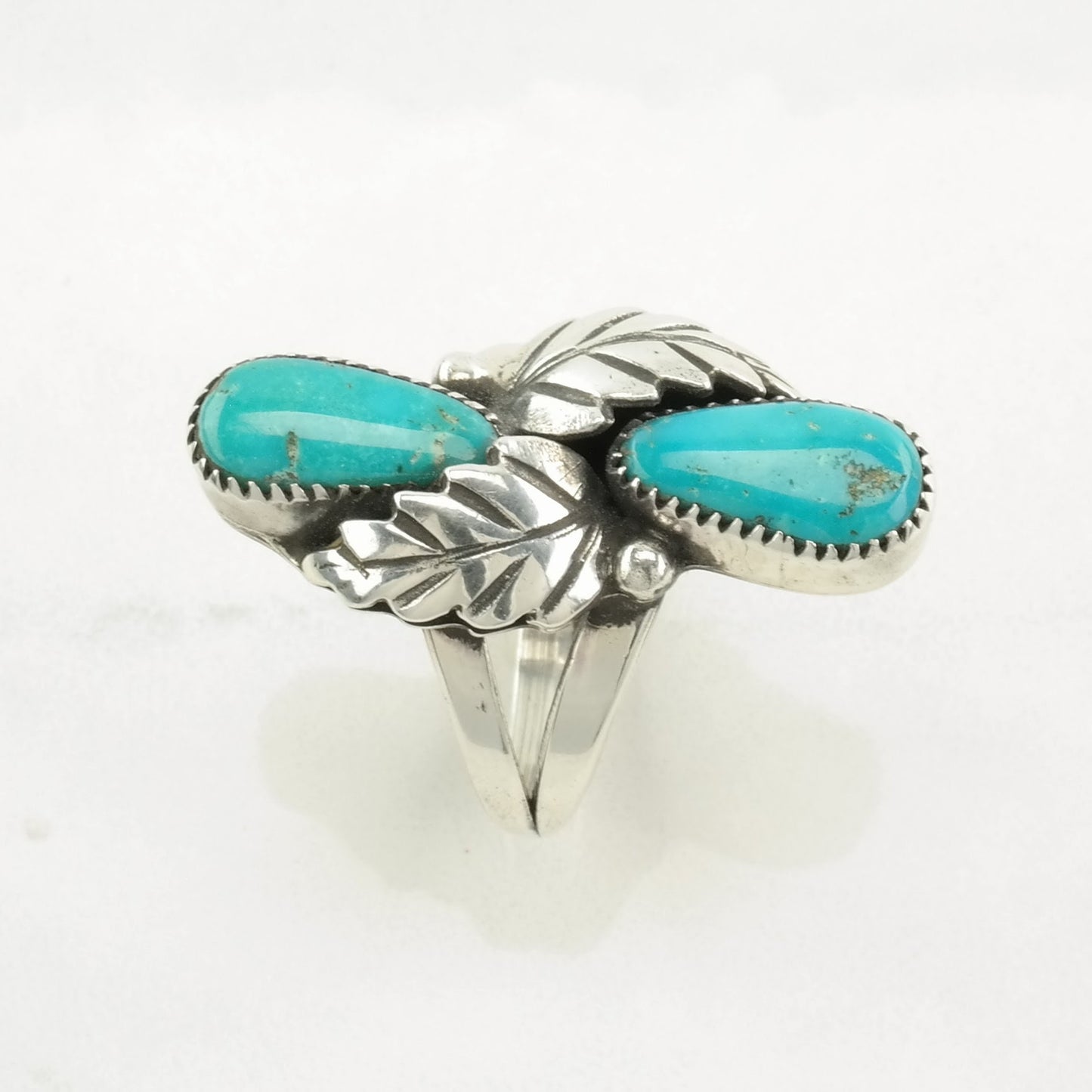 Native American Sterling Silver Ring, Turquoise Floral Blue Size 6 1/2