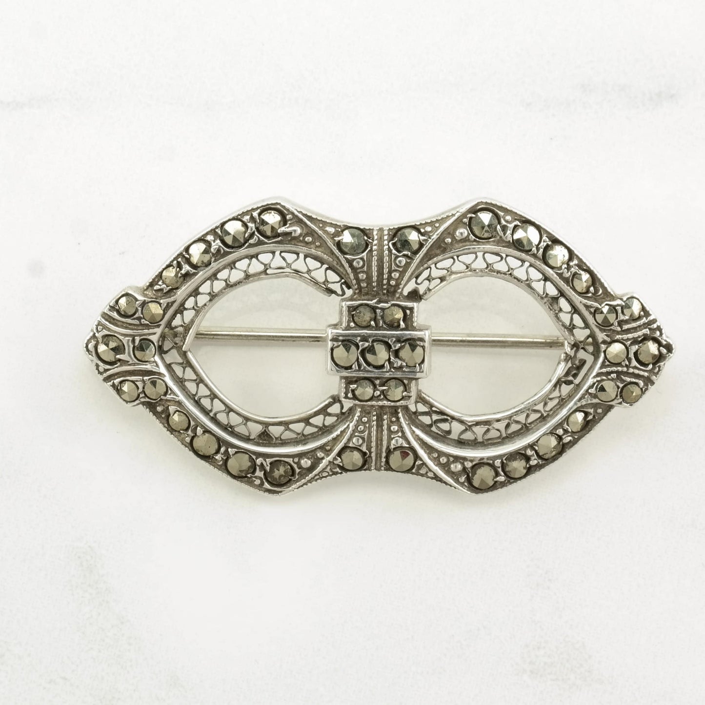 Art Deco Style Sterling Silver Brooch Marcasite