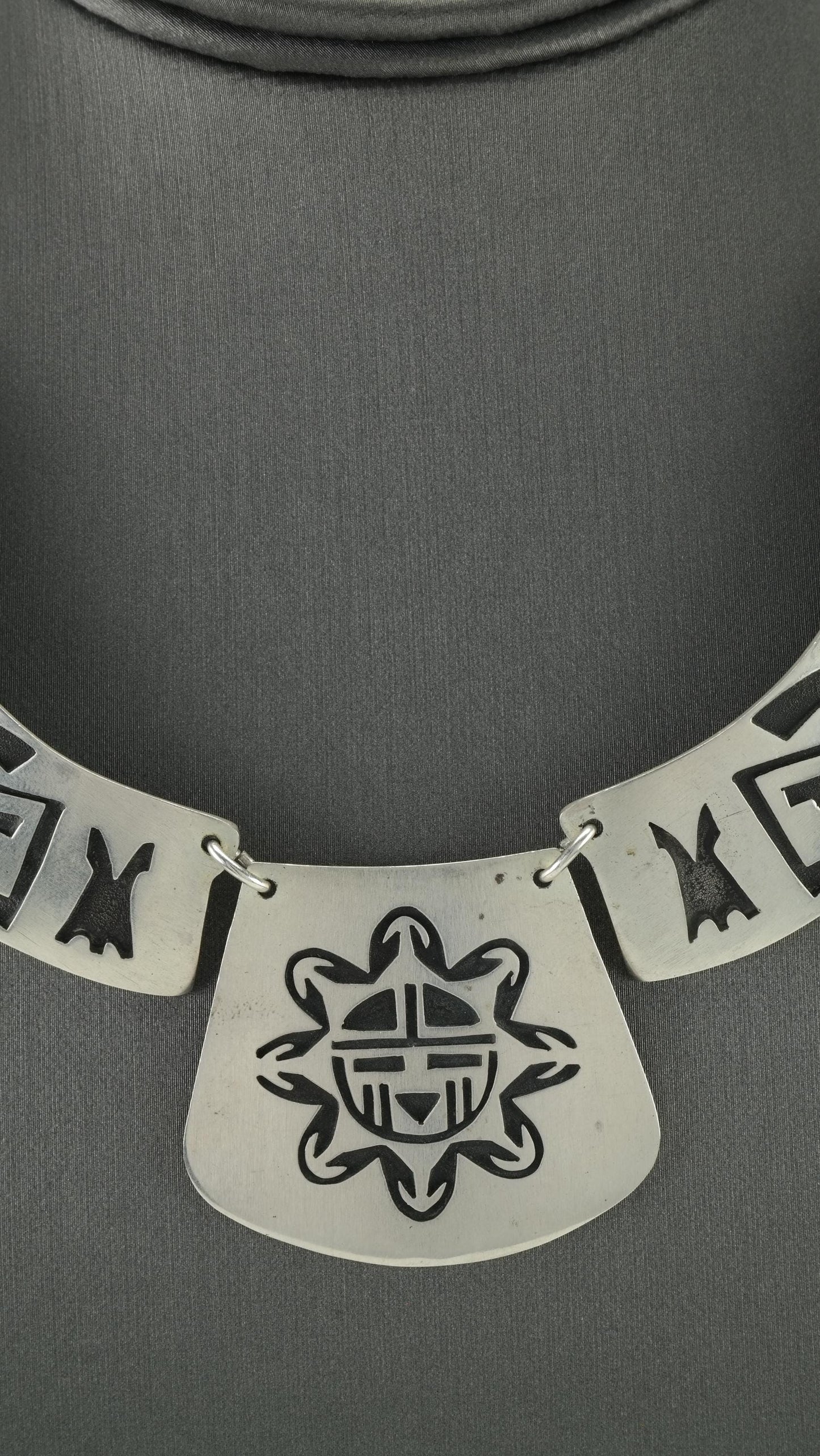 Hopi Sterling Silver Overlay Necklace with Sunface Pendant, Native American, 1980s