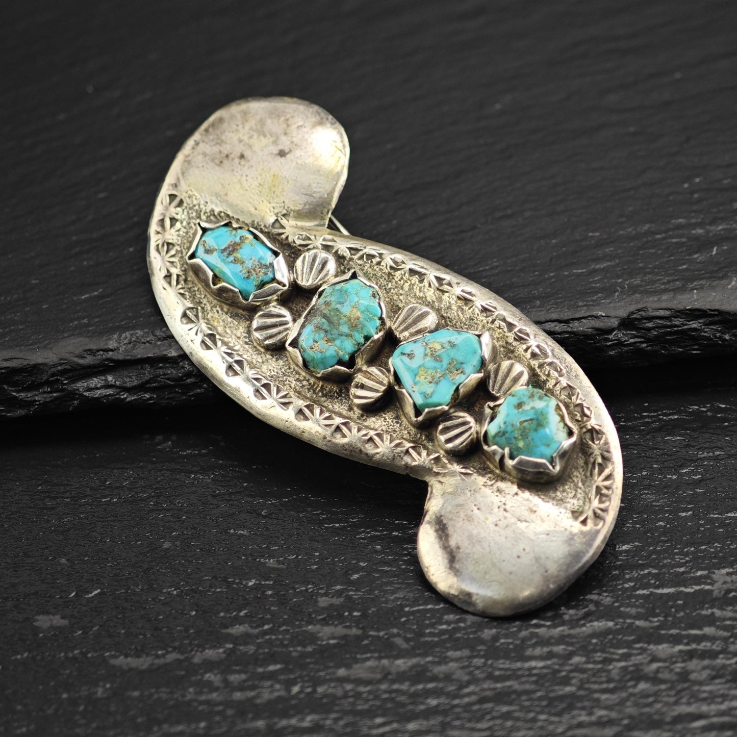 Attr. Dan Simplicio, Zuni Tufa Cast Sleeping Beauty Turquoise, Sterling Silver Brooch