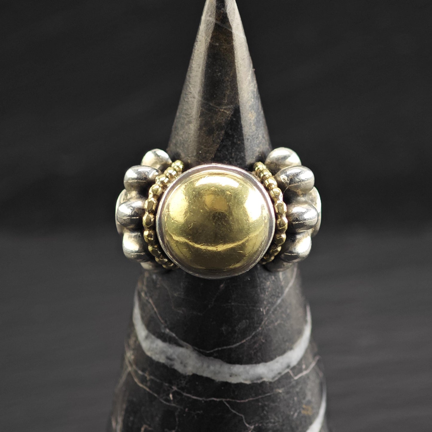 Vintage Lagos Caviar 18K Gold Accent Sterling Silver Ring Sz 7 R6686
