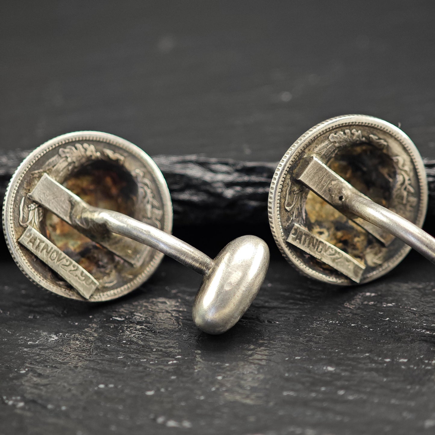 Sterling Silver Cufflinks with Dime Coin Design Abstract Antique Art Nouveau Style MISC0322